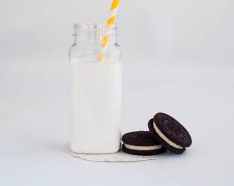 Set of 5 or 15 Milk Bottles, Plastic Milk Bottles, French Square Milk Bottles, Milk Bottles GS001