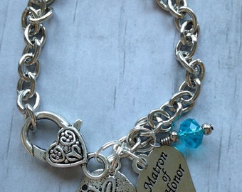Matron of Honor Gift, Wedding Bracelet, Wedding Jewelry, Mother of the Bride Gift, Charm Bracelet, Wedding Party Gift, Bridesmaid Jewelry