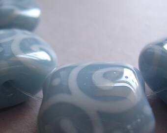 Lampwork Beads Blue Handmade Glass Ericabeads Powder Blue Squeezes (4)