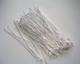 100 Silver Plate 21 Guage 3 inch eyepins head pins. Stout Silver Eye Pins 3 inch Sticks Flexable but Strong Wire Wrapping Great Quality