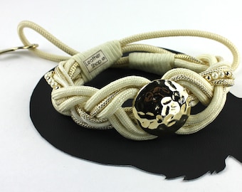 Cream & Gold Metalic Braided Rope with Faux Pearls Vintage Belt - size 27"