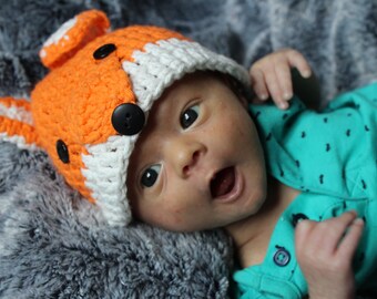 Crochet Fox Hat - Baby Hat - Knit Fox Hat - Fox Photography Prop - Fox Hat