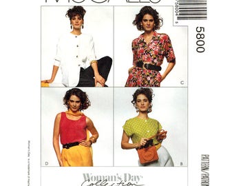 Loose Blouse & Top Pattern McCalls 5800 Tank Top Collarless Blouse Womens Sewing Pattern Size 10 12 14 UNCUT