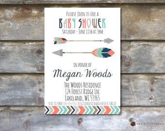 Tribal Baby Shower Invitation, Aztec Baby Shower Invitation, Tribal Invitation, Tribal Baby Shower Invites, Arrow, Native American, DIY