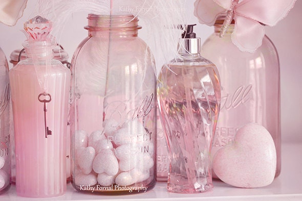 Interior Pink Bathroom Decor shabby chic decor pink bottle art bottles
