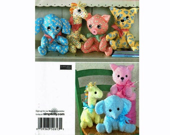 Simplicity Sewing Pattern 2613 Elephant Giraffe Pig Cat Doll