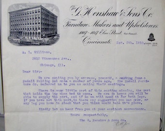 1910 G Henshaw Sons Furniture Makers Cincinnati Elm Street Antique Letterhead
