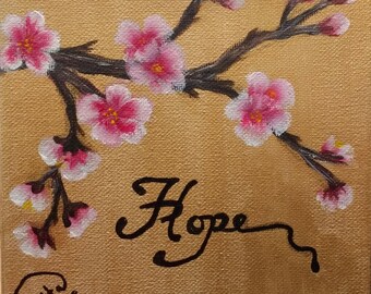 Acrylic Painting of Blossoms with gold background 6 X 6