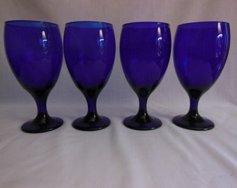 Cobalt Blue Goblets Cobalt blue Water Glasses Blue Stemware Libbey Glass Co.