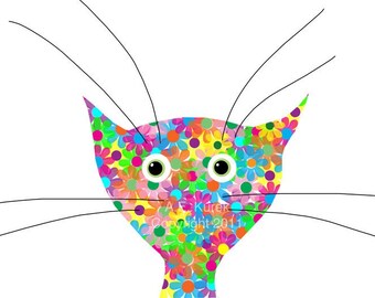 Colorful Cat Print - Kitten Print - Flower Cat - 8x10 Print - Cat Art - Gift for Cat Lover