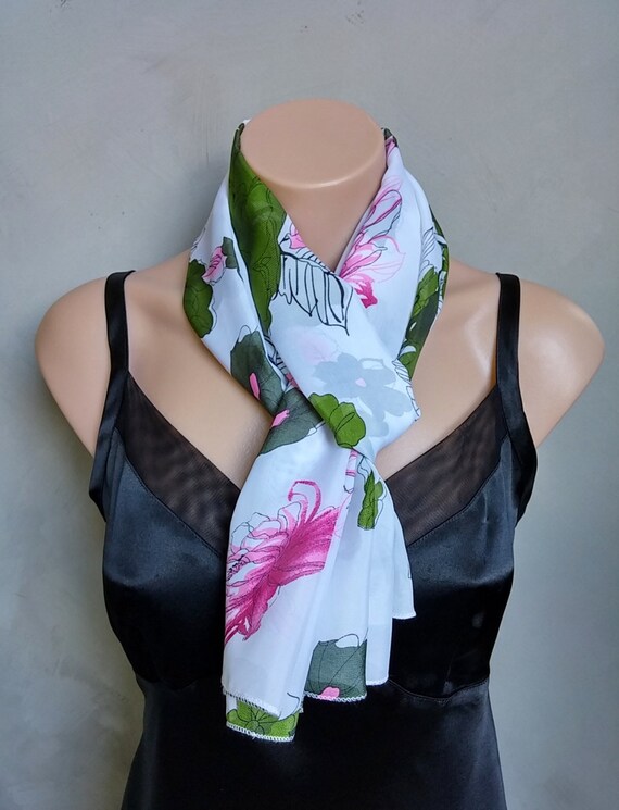 White Scarf, Floral Scarves, Chiffon White Scarf, Floral Chiffon Scarf, Chiffon Scarves, Sheer Chiffon Scarf, White Scarves, Free Shipping