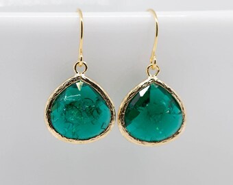 Gold Earrings emerald green Emerald