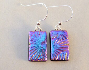 Purple and Blue Dichroic Fused Glass Dangle Earrings, Fused Glass, Fused Glass Earrings, Dichroic Earrings, Dichroic, Purple, Blue