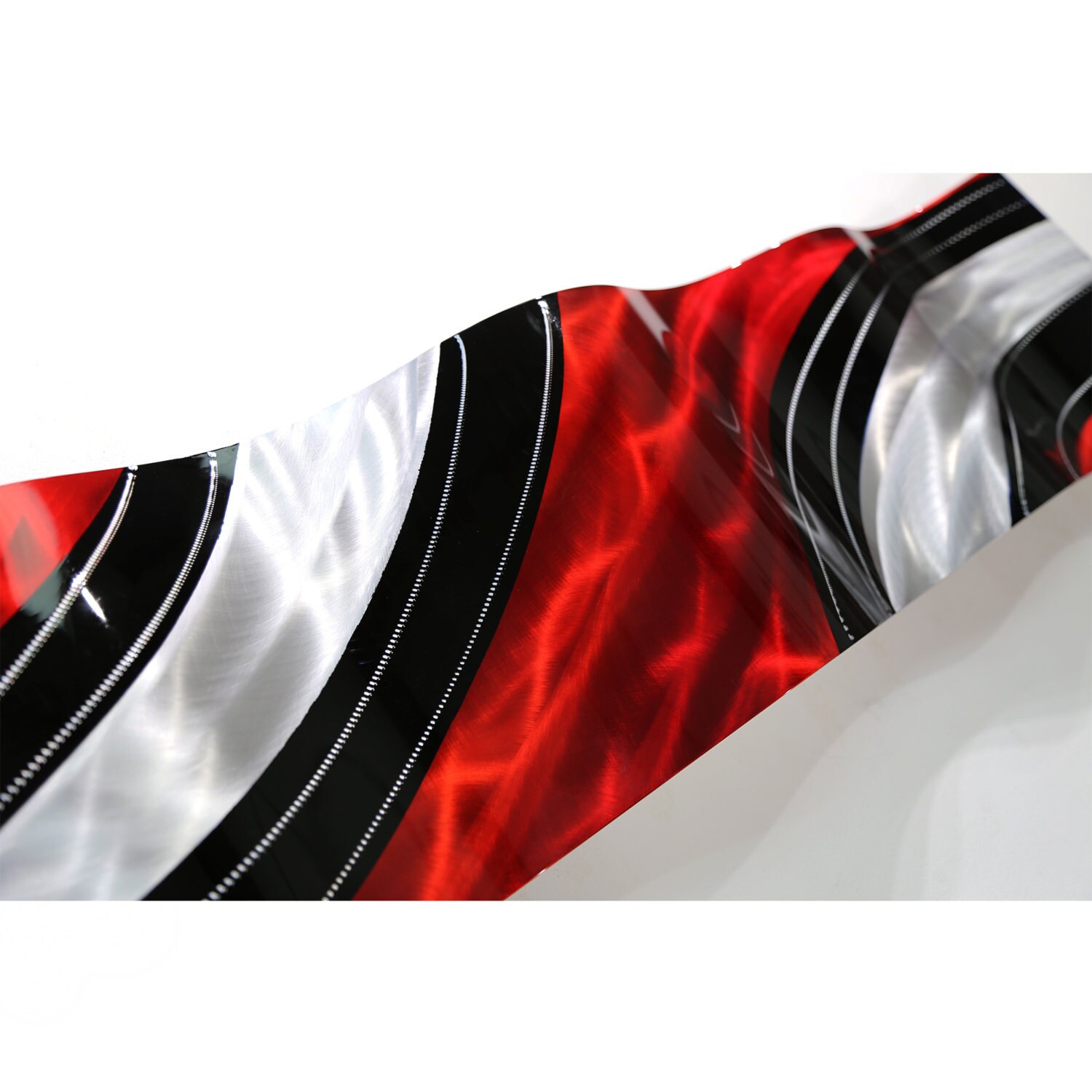 Red Black & Silver Modern Metal Wall Art Striped Abstract