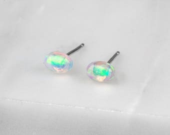 Tiny Opal Studs, Opal Stud Earrings, Opal Studs, Dainty Earrings, Opal Earrings, Purple Opal Studs, White Opal Studs, Fire Opal Earrings