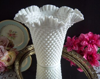 Fenton Double Crimped Hobnail Milk Glass Vase - Wedding Vase - Hobnail Vase - Fenton Hobnail Vase - Wedding Centerpiece - Wedding Milk Glass