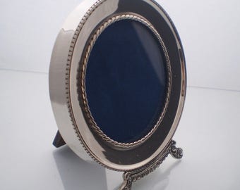 Sterling photo frame, NEW Sterling Silver round picture frame, Vintage style, handcrafted, wooden backing & stand