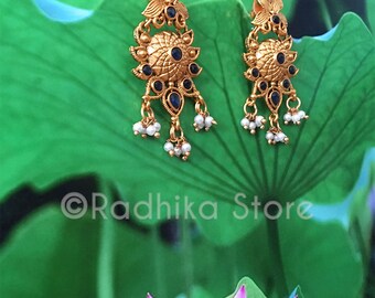Blue Sapphire Pearl Chakra Earrings