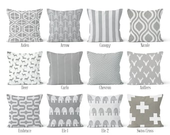 Grey Pillow Cover, Decorative Throw Pillow Covers, Euro Pillow Sham 16 x 16, 18 x 18, 20 x 20, 22 x 22, 24 x 24, 26 x 26