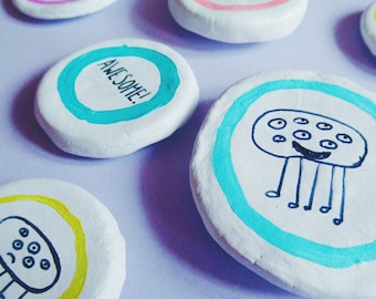 Clay Magnets - Fridge Magnet, Illustrations, Drawings, Monsters, Heart, Kitchen Decor, Home Decor, Office Decor, White, Cloud, Cute