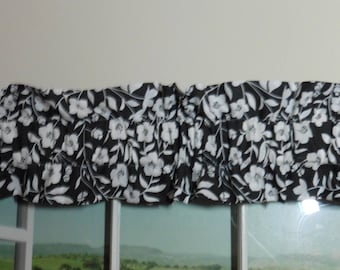 Black & White Floral Ruffled Sleeve Valance