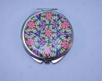 Polymer Clay Embellished Compact Purse Mirror, Rainbow Dreamcatcher