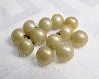 Aged Linen: 5/16" (8mm) Half-Ball Glove / Shoe-Style Coated Glass Buttons - Set of 12 Vintage Buttons