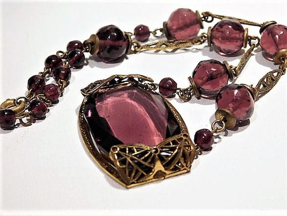 Art Deco Czech Amethyst Glass Necklace