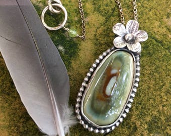 SALE - Imperial Jasper Pendant Necklace - sterling silver - oxidized and rustic