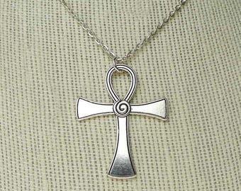 Ankh Necklace, Egyptian Jewelry, Ankh with Spiral Necklace, Egyptian Ankh Necklace, Key of Life Jewelry, Fancy Ankh Jewelry