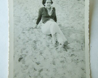 Vintage Photograph - Lady on The Sand - 1950