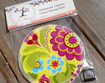 Reusable Nursing Pads, Waterproof Organic Cotton Flannel - Yellow Floral
