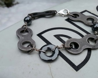 Motorcycle Chain Bracelet With Hematite Stones motorcycle jewelry, biker jewelry, metal jewelry
