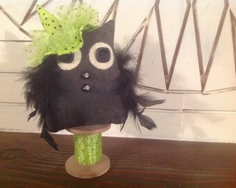 Owl Halloween owl Witch owl Folk art owl Wood spool Witch hat Folksy owl Owl collector Primitive owl