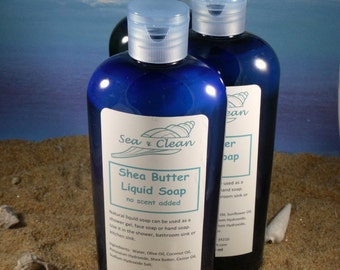 Liquid Soap Shea Butter / Shower Gel, Body Bath Wash, Kitchen Hand Face Soap, Unscented