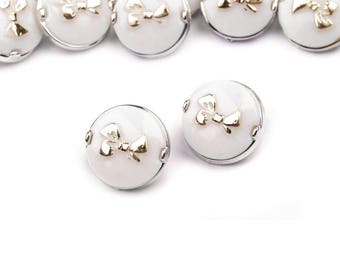 6 buttons 11.3 mm bow and white plastic Silver Gold