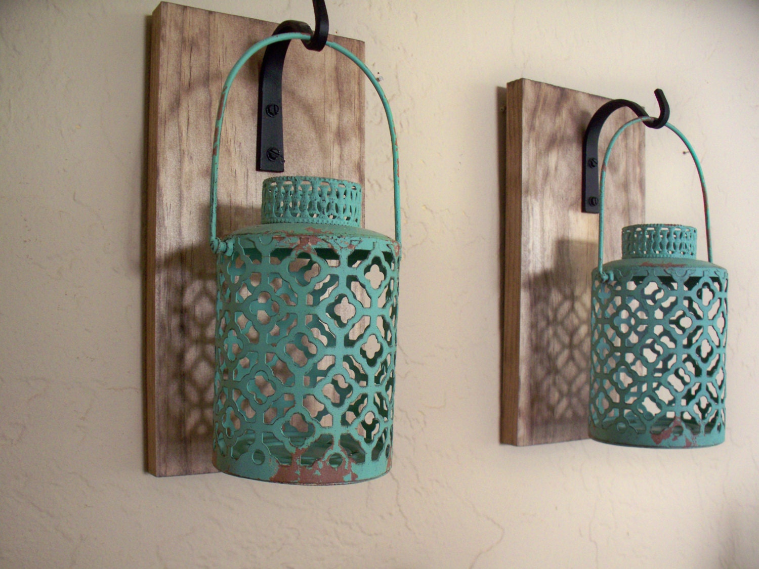 Rustic turquoise lantern pair 2 wall decor bedroom wall