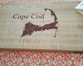 Maple cutting board with Walnut map and Cape Cod inlay,Wood Cutting board, Functional Art, Kitchen, Serving, Cheese