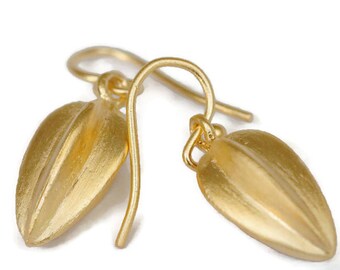 Gold Vermeil Seed Pod Earrings Large Gold Drops, Botanical Jewelry Artisan Handmade by Sheri Beryl