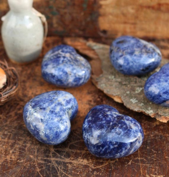 Blue Sodalite Hearts, Polished Sodalite Heart, Blue Sodalite Heart Shaped, Puffy Sodalite Heart, Small Blue Crystal Heart, Stocking Stuffer