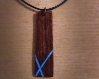 GLOW in the DARK ROSEWOOD pendat / Wood pendant / Wooden pendant / Roesewood pendant / Natural pendant / Necklace / Blue glow / Wood