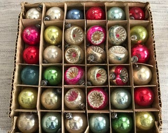 Vintage Box of36 Miniature Mercury Glass Ornaments
