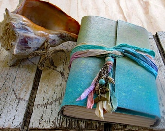 Mermaid Journal - beach diary mermaid seashells journal vacation notebook handmade journal gift for her