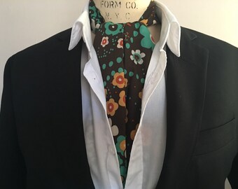 Brown Ascot,Floral Ascot, Daytime Ascot, Christmas Giftessories, Mens Ascot, Mens Scarf, Accessories, Handmade, Grooms Ascot, Bridal Ascot
