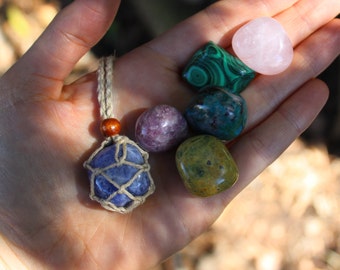 FREE SHIPPING Natural hemp tumble stone necklace