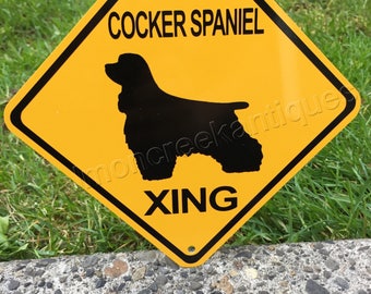 COCKER SPANIEL Xing Metal Caution Yellow Dog Crossing Sign 6"x6" or 12"x12" NEW (2 sizes available) New & Handmade!