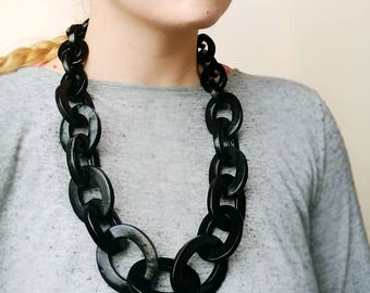 Black Chain Necklace, Oversized Chunky Statement Necklace, Iris Apfel Jewelry