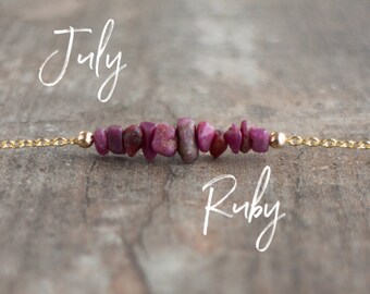 Raw Ruby Necklace, July Birthstone Necklace, Raw Crystal Necklace, Gift for Her, Girlfriend Gift, July Birthday Gift, Healing Crystal
