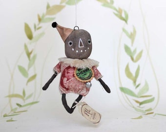 Nostalgische Primitive Folk Art Anhänger Ornament Vogelscheuche Kürbis