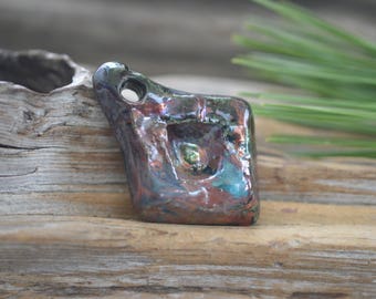 Large Rustic Handmade Porcelain Raku Pendant